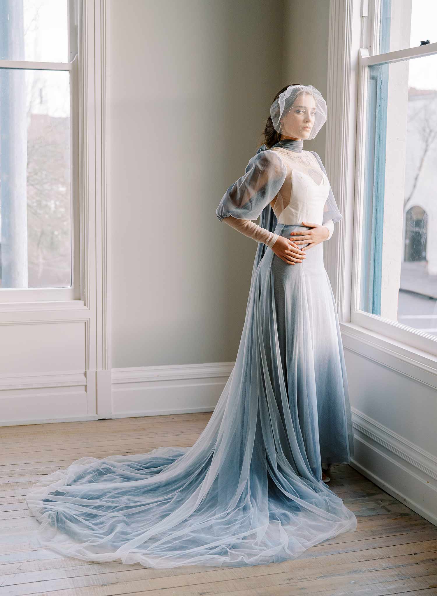 Crystal or pearl sprinkled tulle headband veil - Style #2445
