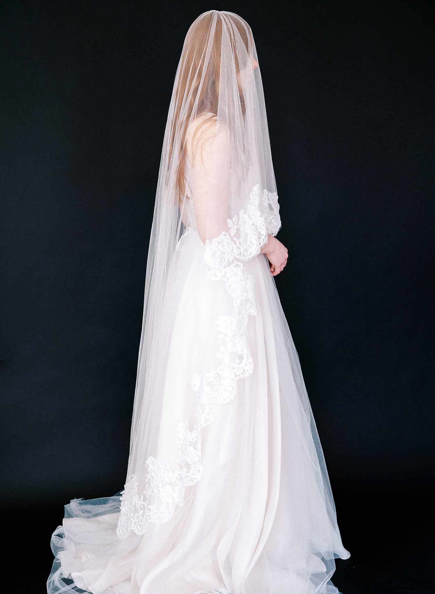 Floral romance French lace veil on silk tulle - Style #2460