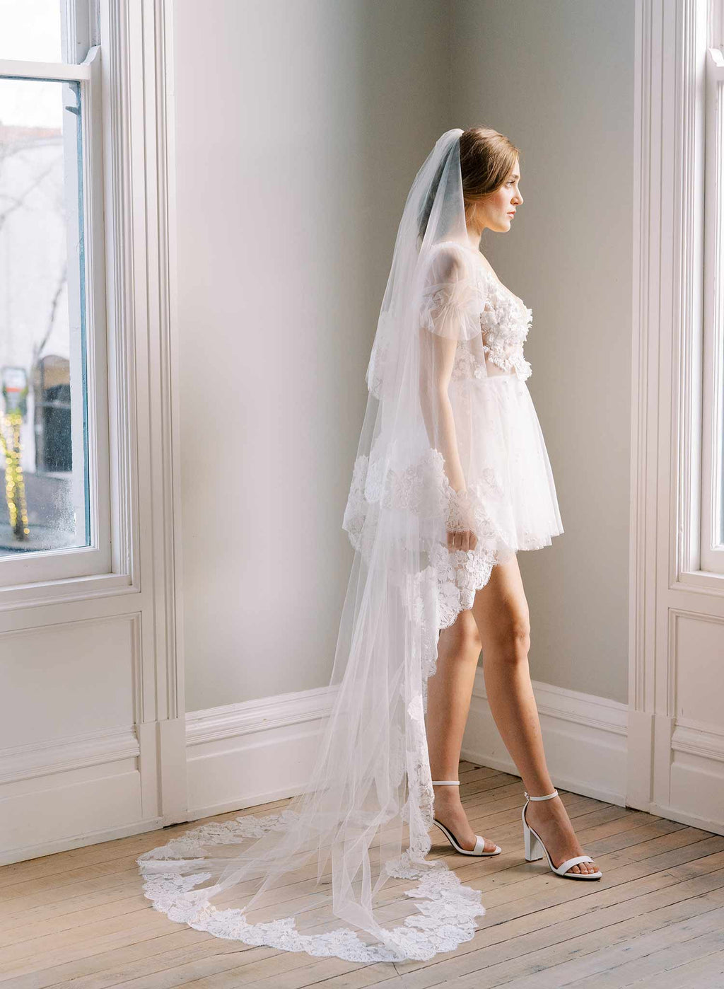 Classic florals French lace veil with blusher - Style #2461