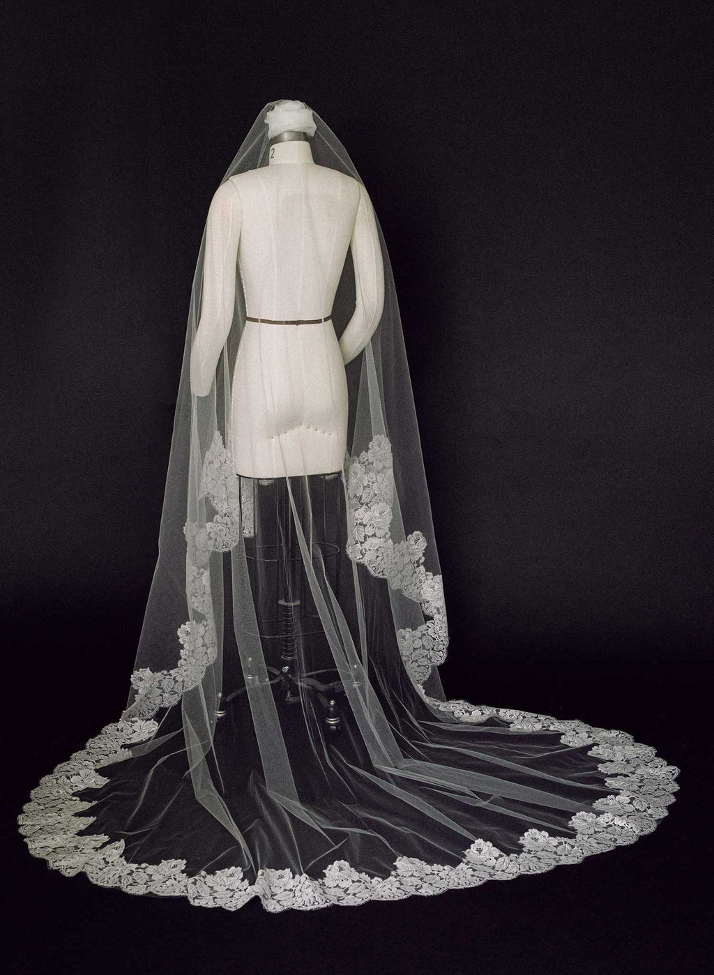 Classic florals French lace veil with blusher - Style #2461
