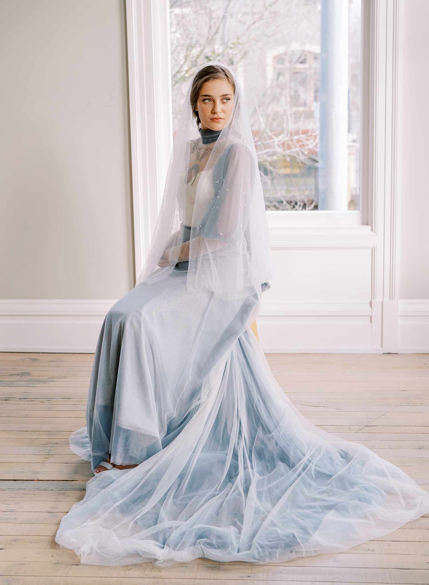 Crystal droplets on whisper tulle circle veil - Style #2472