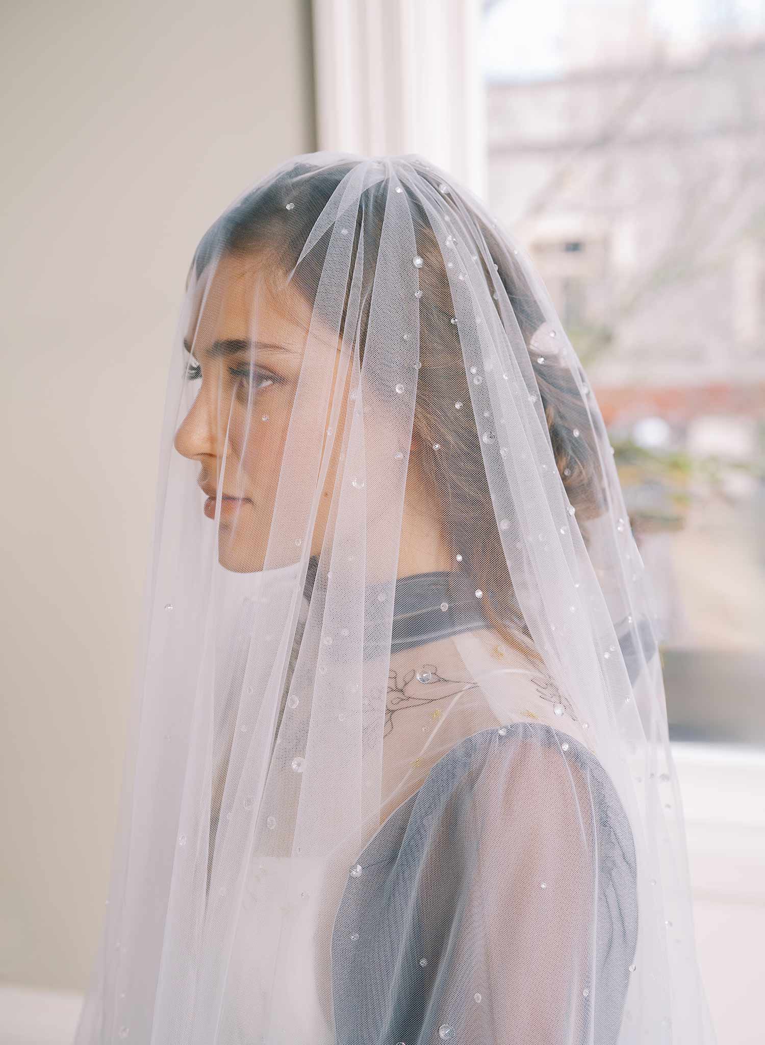 Crystal droplets on whisper tulle circle veil - Style #2472