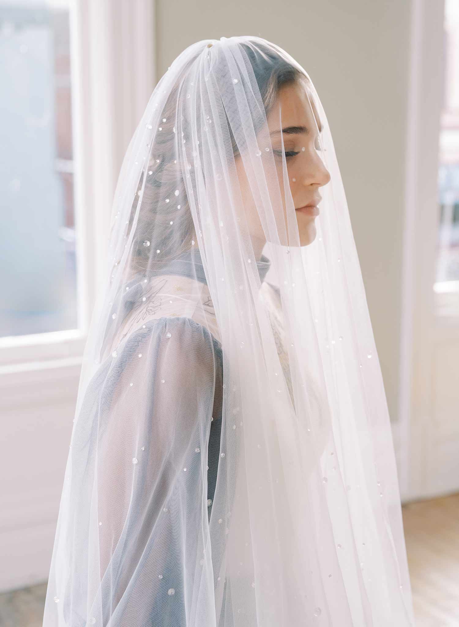 Crystal droplets on whisper tulle circle veil - Style #2472