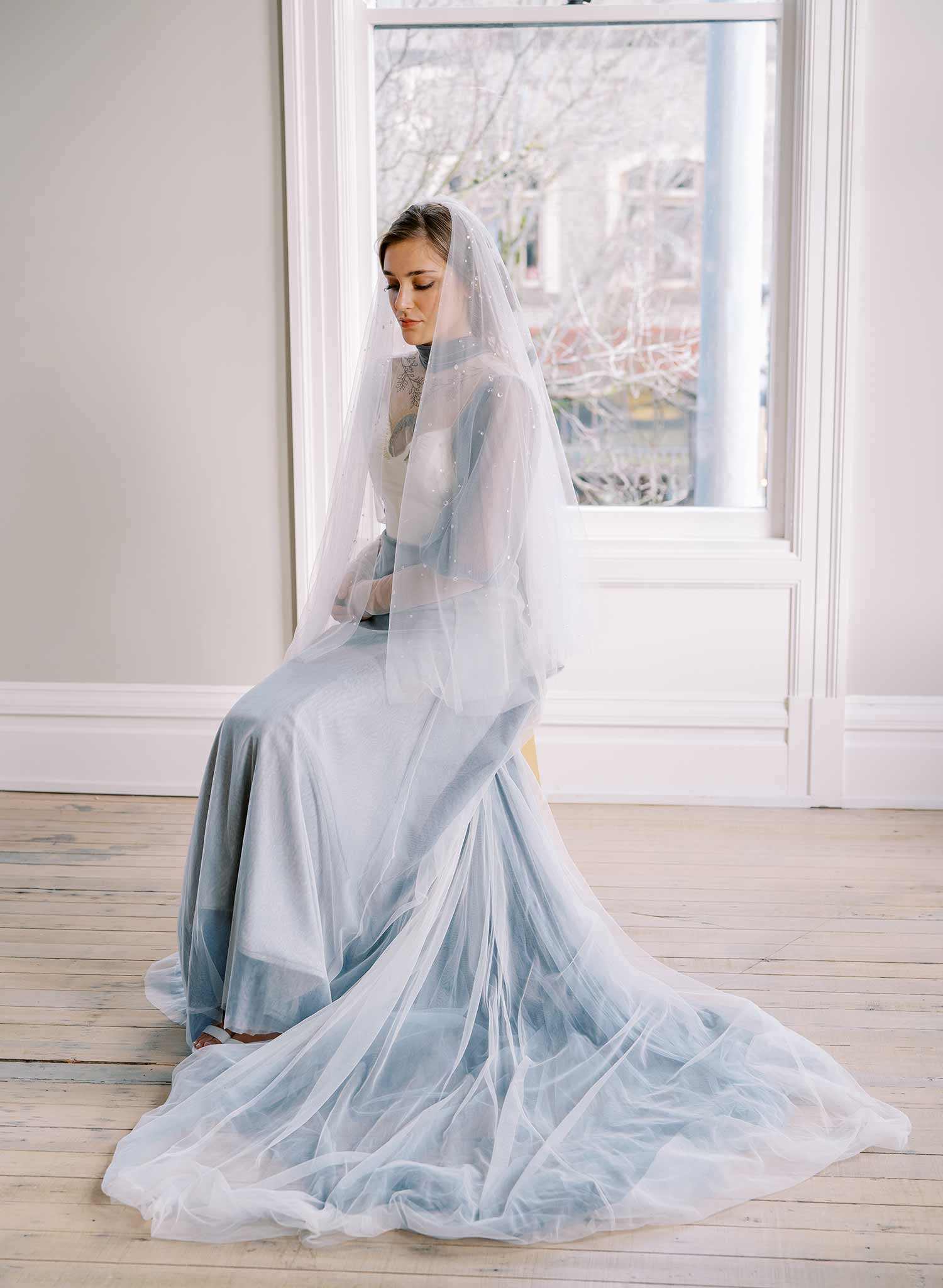 Crystal droplets on whisper tulle circle veil - Style #2472