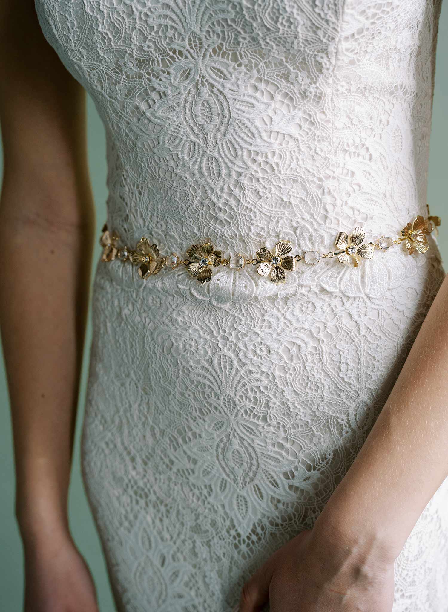 Curled petals and crystals bridal sash - Style #2515