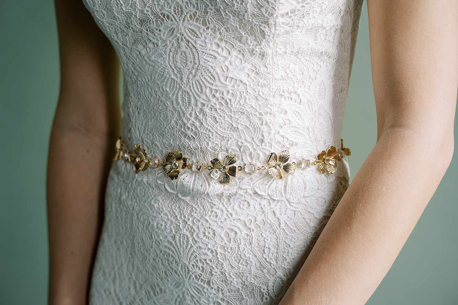 Curled petals and crystals bridal sash - Style #2515