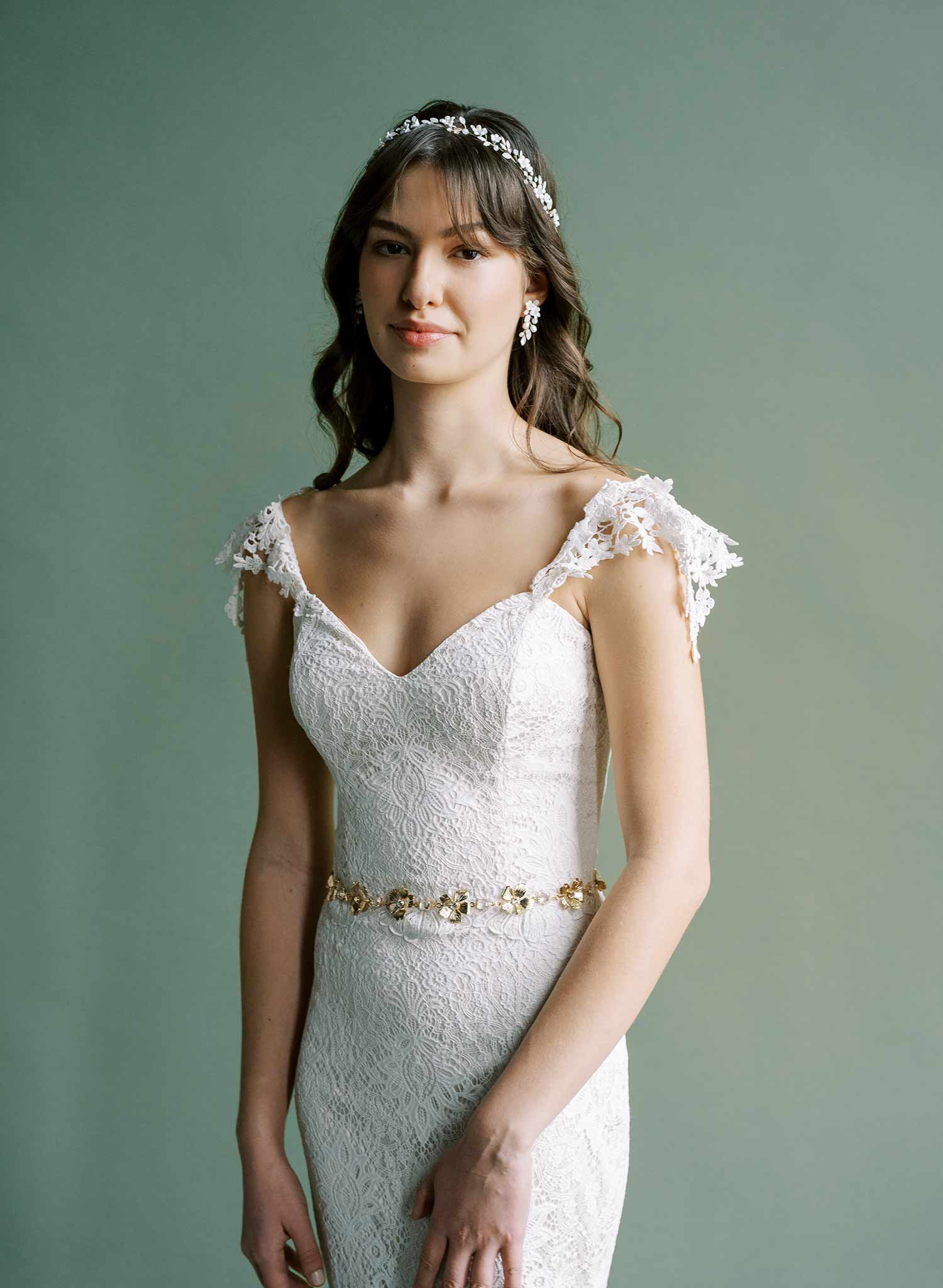 Curled petals and crystals bridal sash - Style #2515
