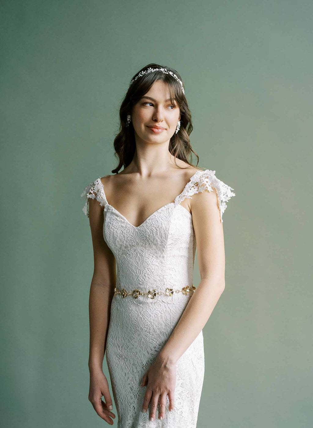 Curled petals and crystals bridal sash - Style #2515