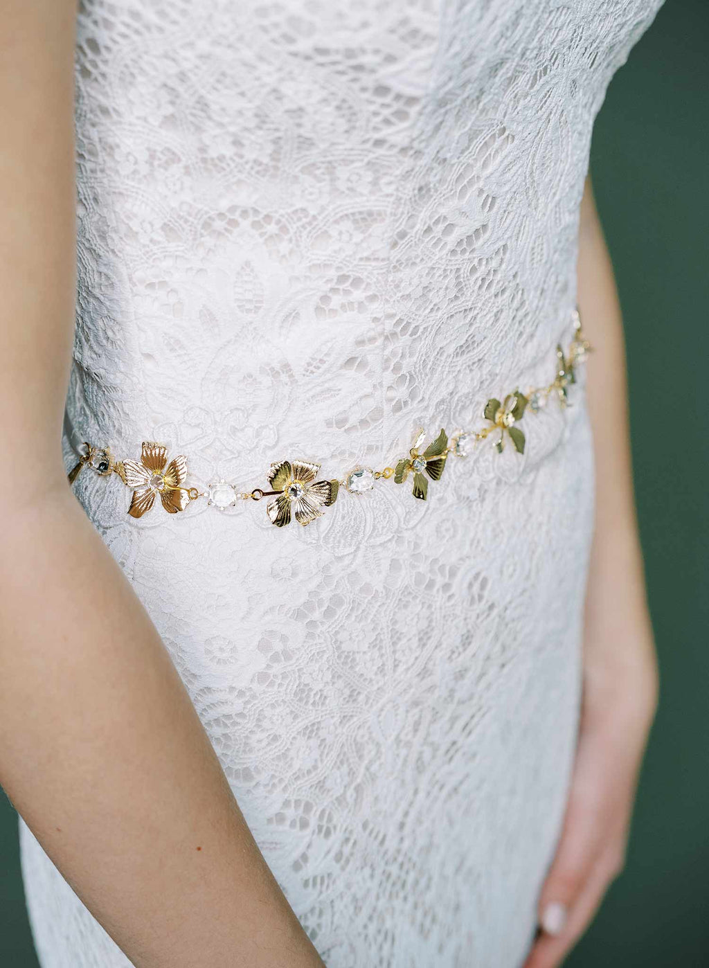 Curled petals and crystals bridal sash - Style #2515