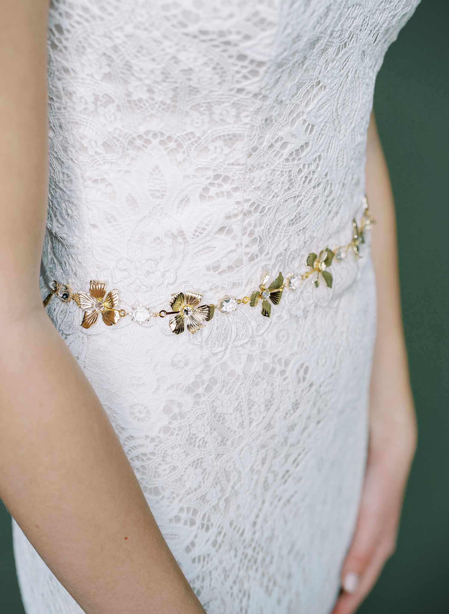 Curled petals and crystals bridal sash - Style #2515