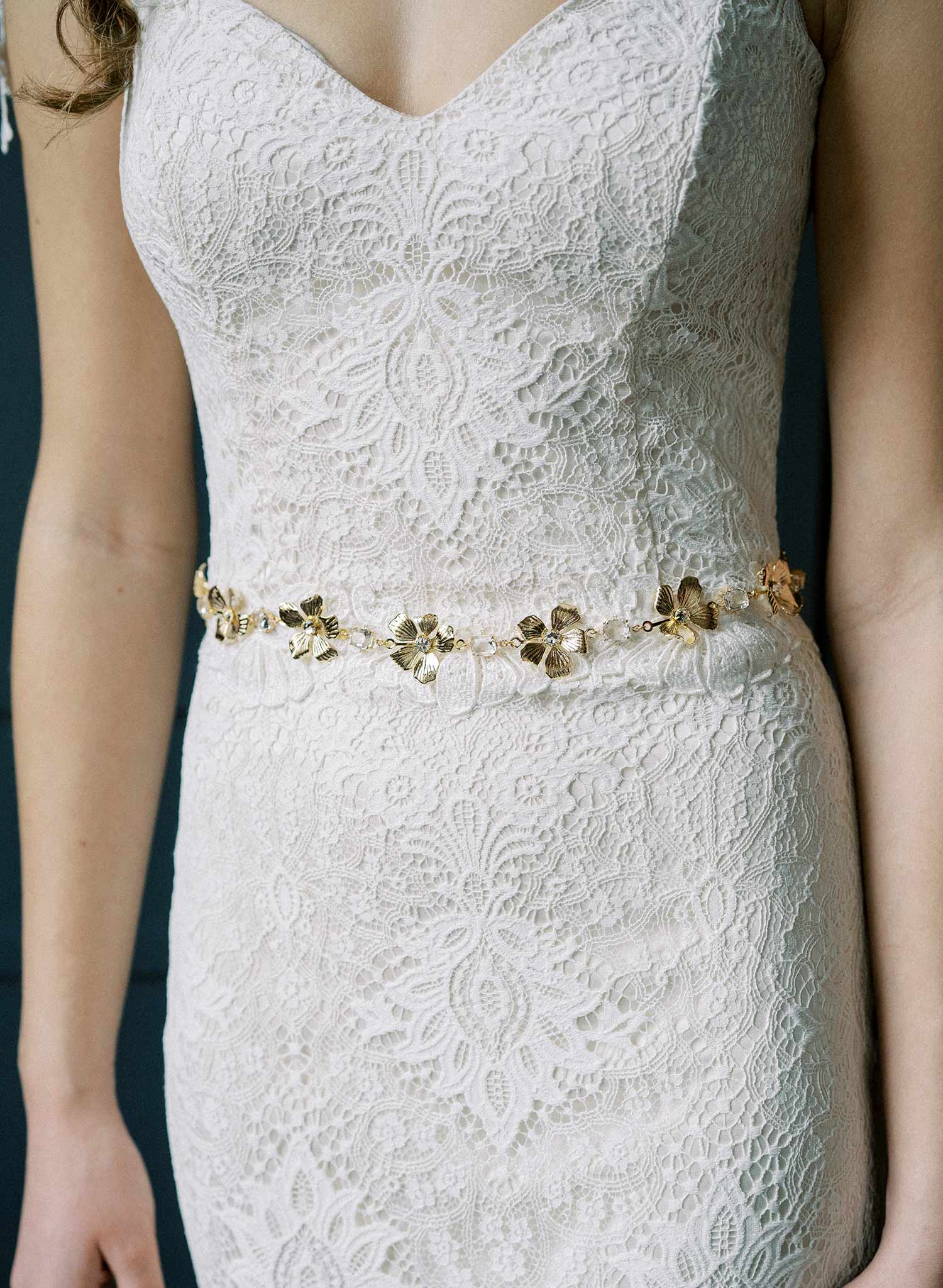 Curled petals and crystals bridal sash - Style #2515
