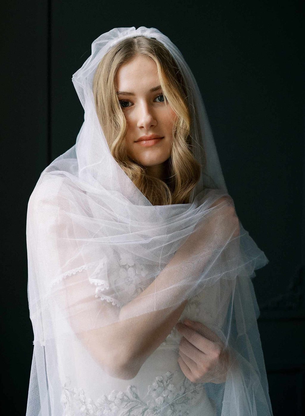 Clean and dramatic silk tulle veil with blusher - Style #2522