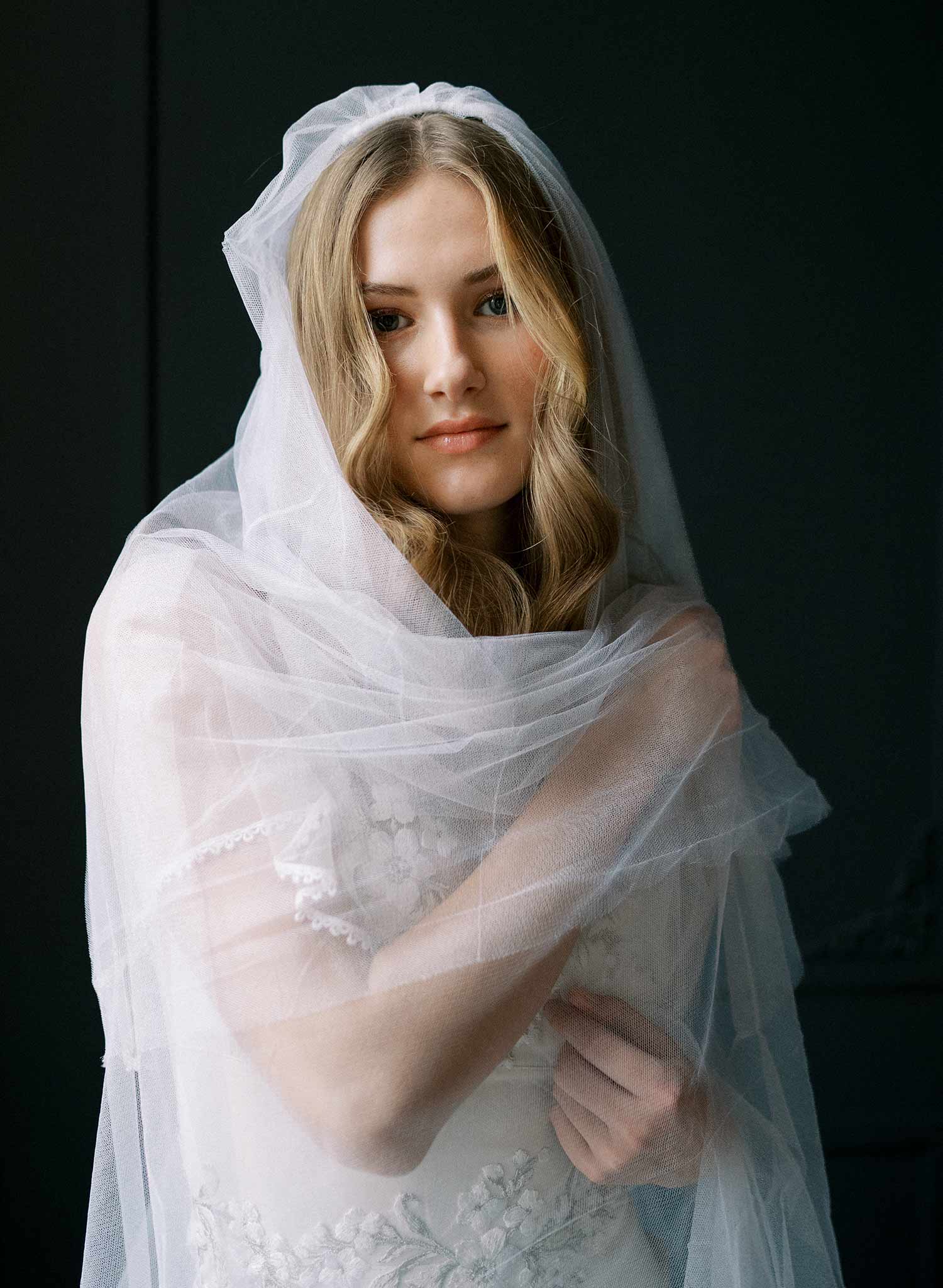 Clean and dramatic silk tulle veil with blusher - Style #2522