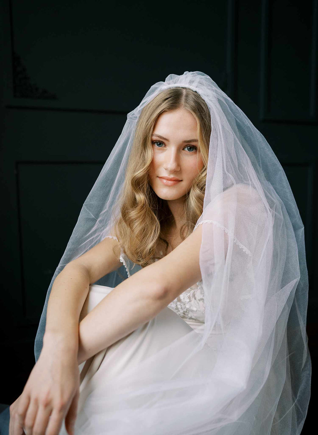 Clean and dramatic silk tulle veil with blusher - Style #2522