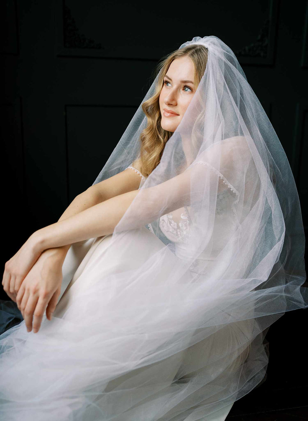 Clean and dramatic silk tulle veil with blusher - Style #2522