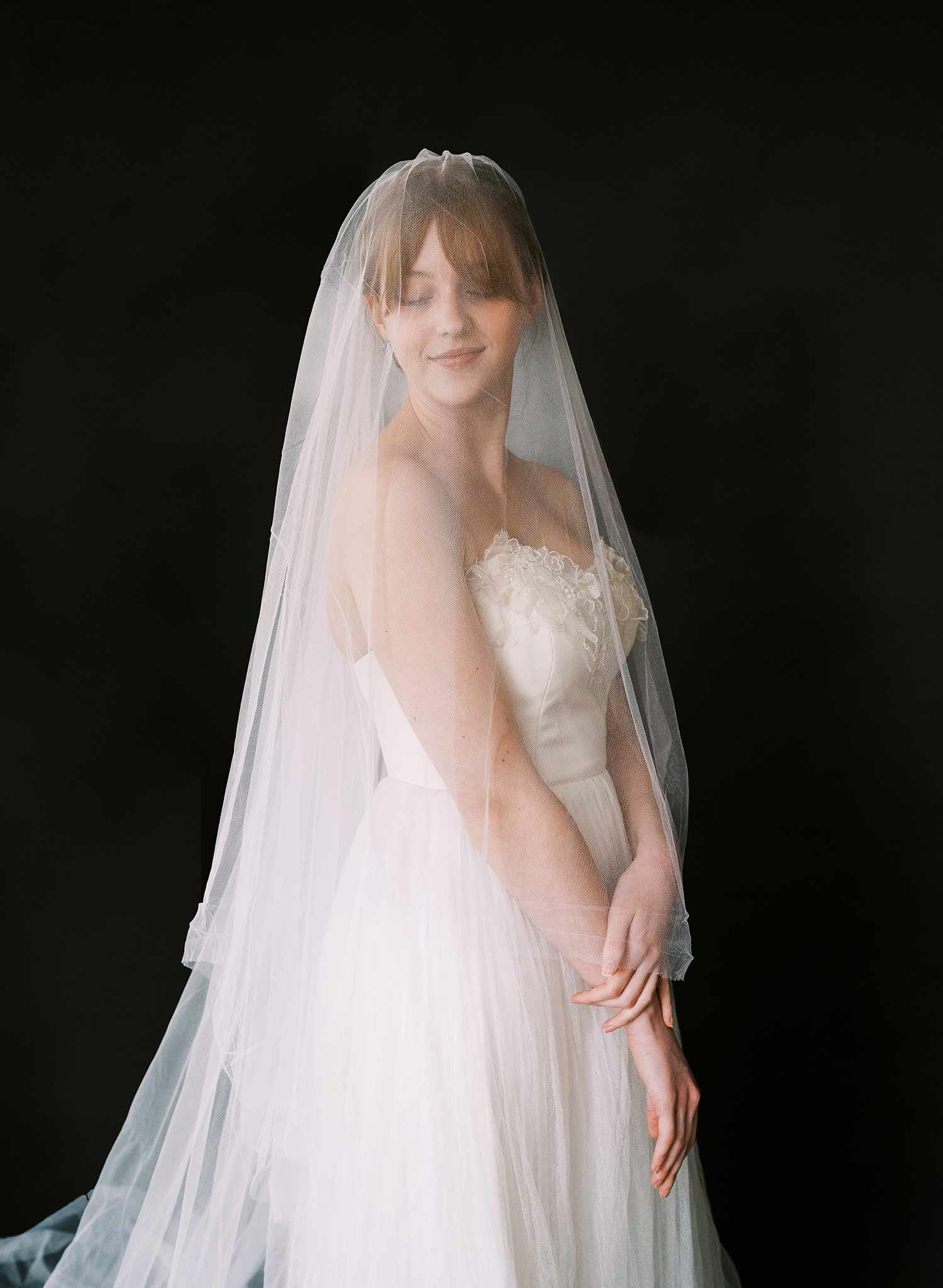 Clean and dramatic silk tulle veil with blusher - Style #2522