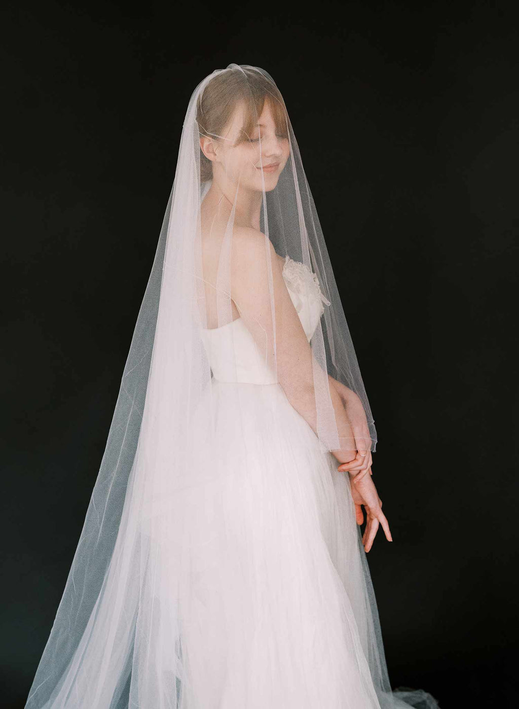 Clean and dramatic silk tulle veil with blusher - Style #2522