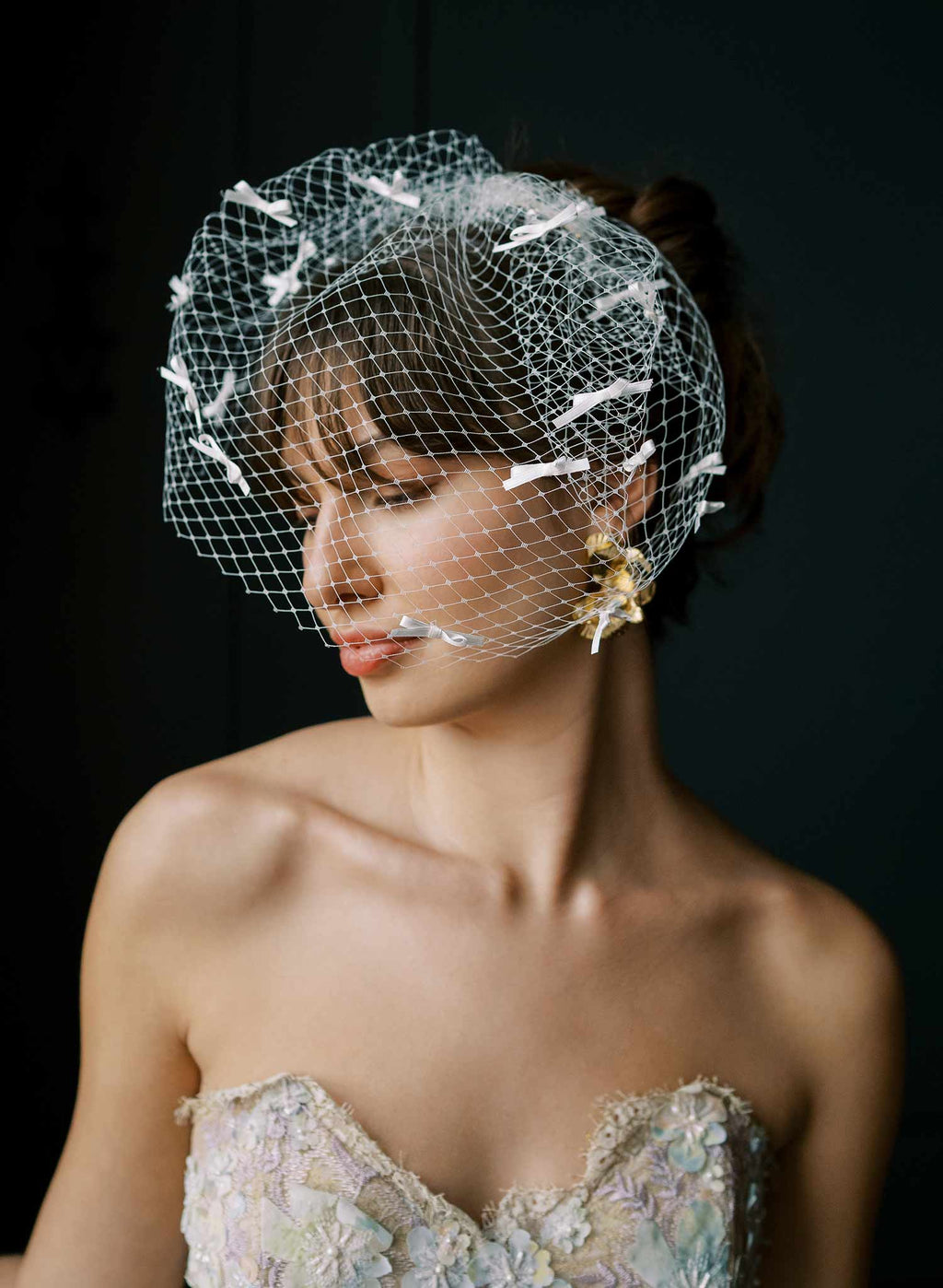 Coquette silk bow birdcage veil - Style #2527