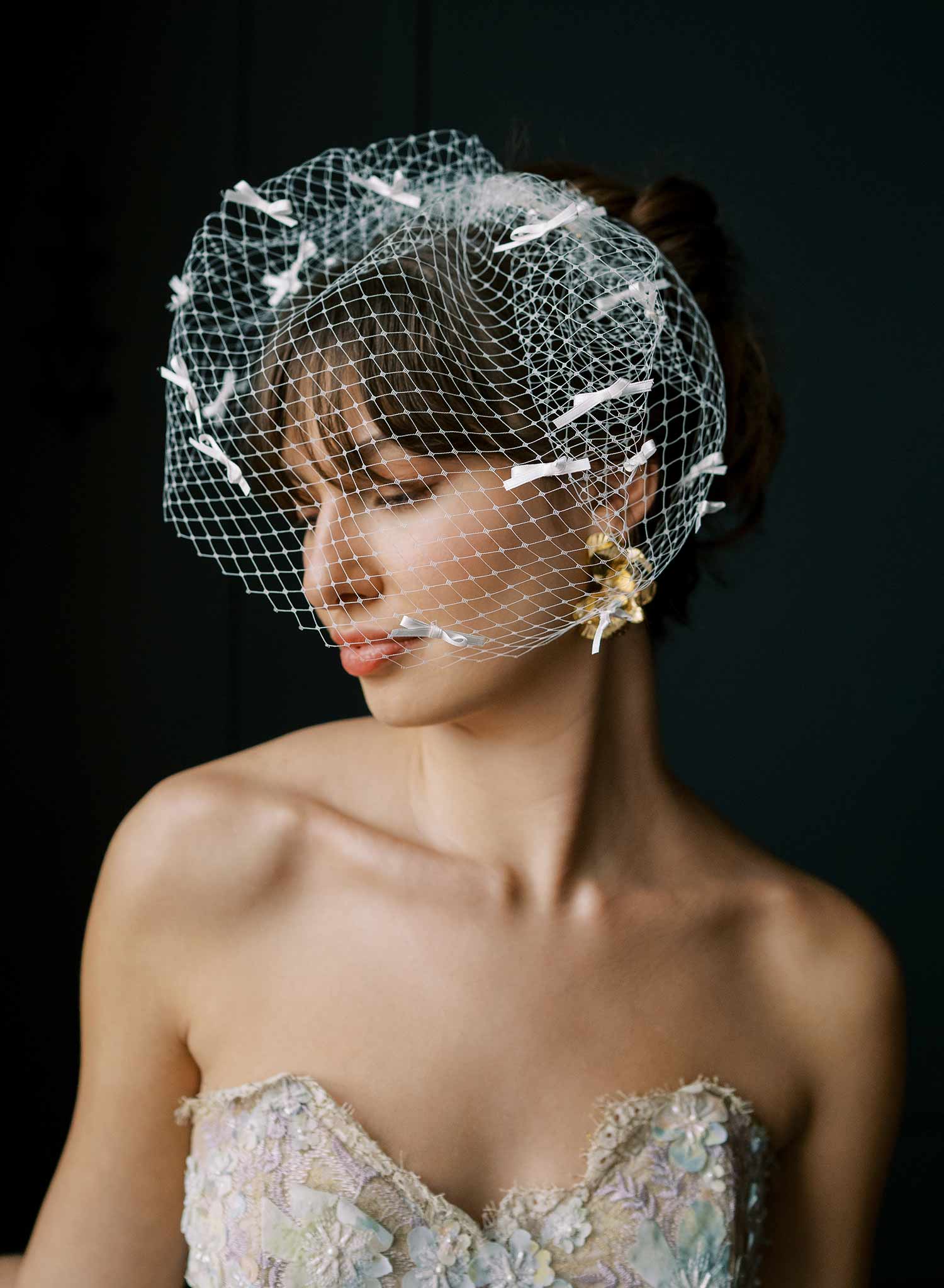 Coquette silk bow birdcage veil - Style #2527