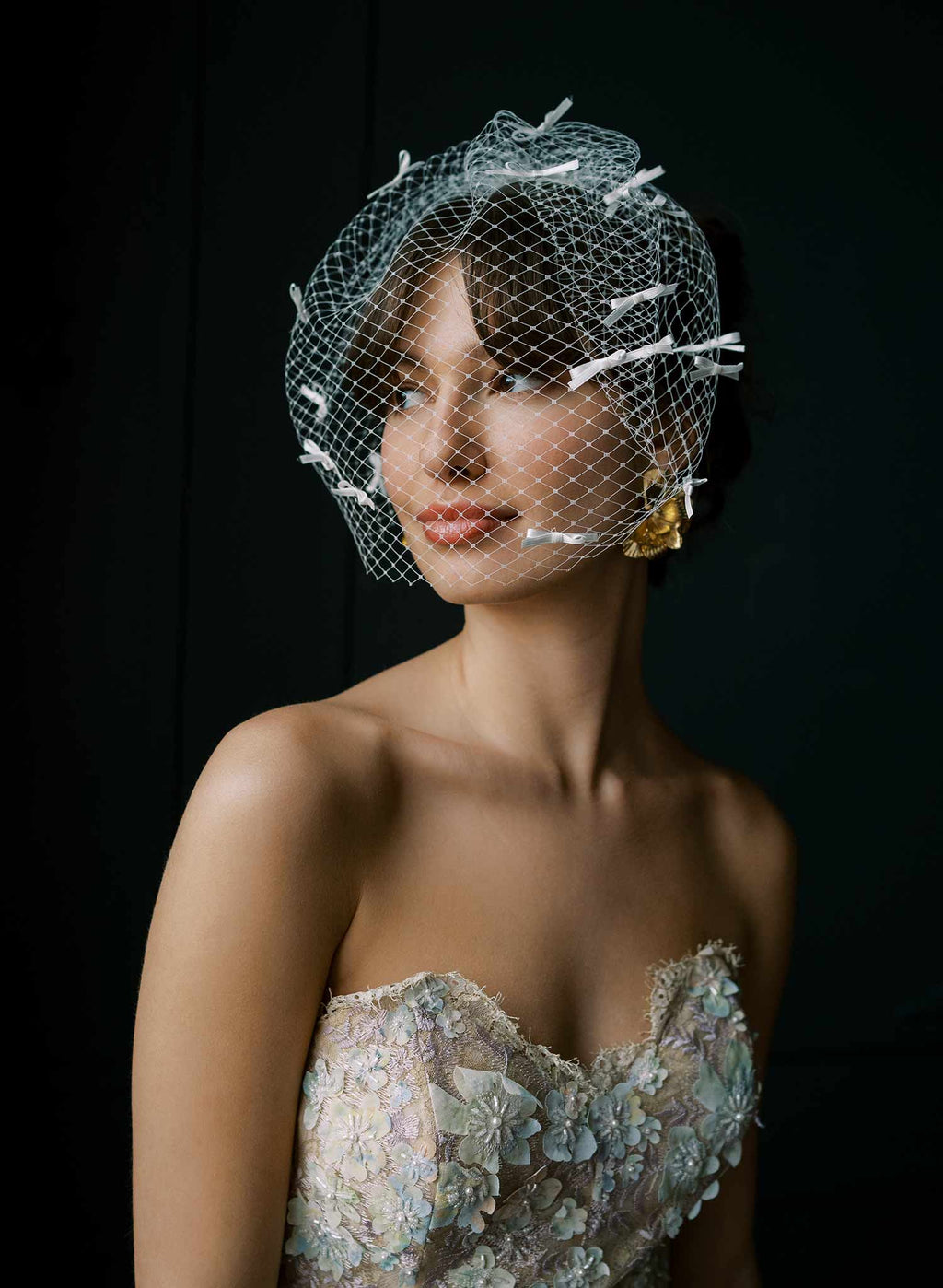 Coquette silk bow birdcage veil - Style #2527
