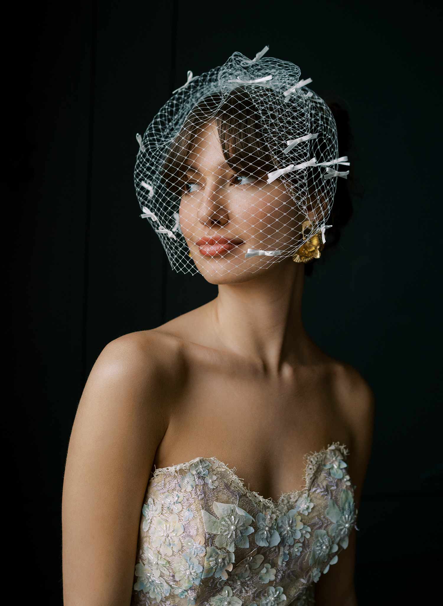 Coquette silk bow birdcage veil - Style #2527