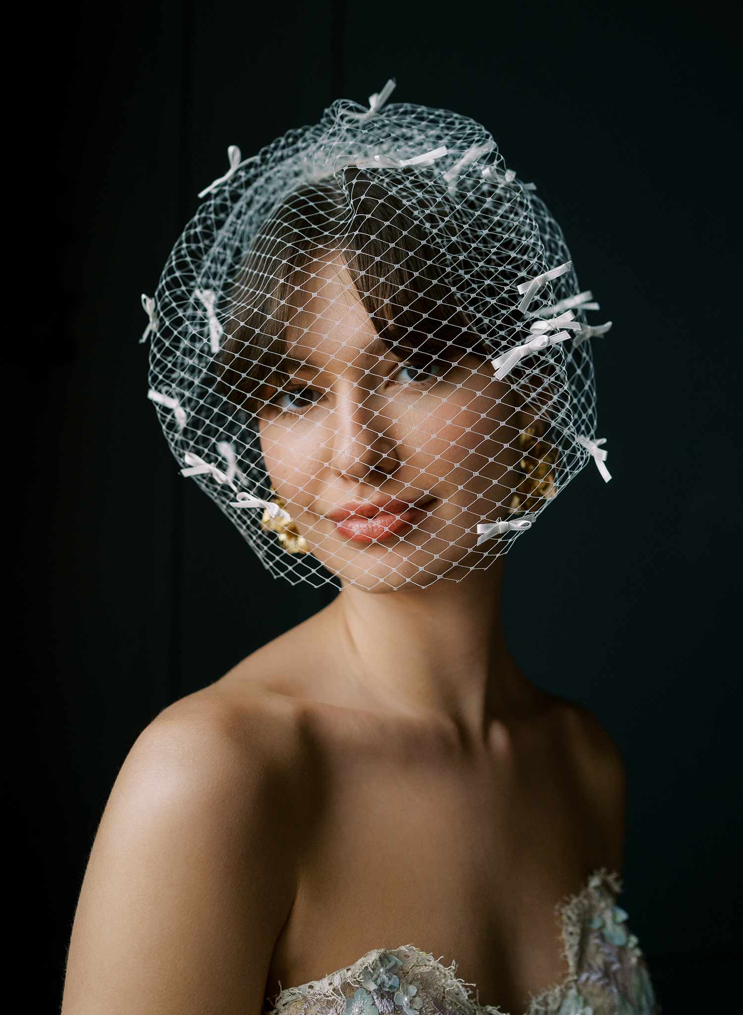 Coquette silk bow birdcage veil - Style #2527