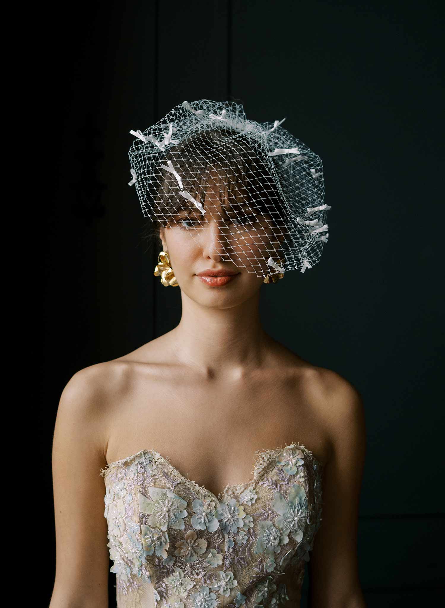 Coquette silk bow birdcage veil - Style #2527
