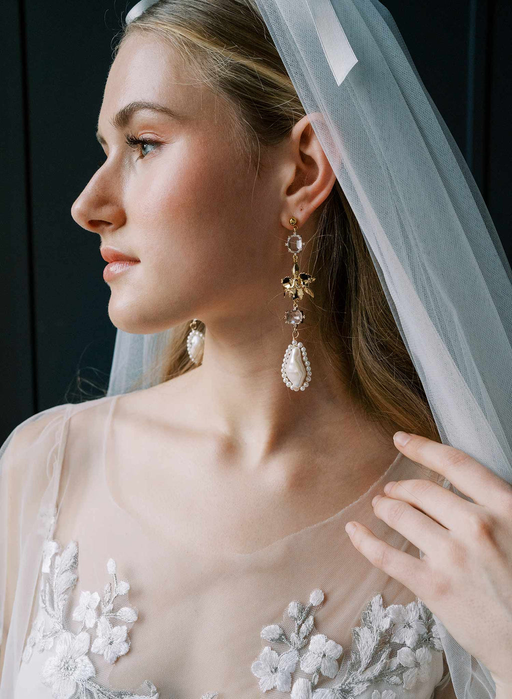 Crystal and gilded orchid bridal earrings - Style #2536