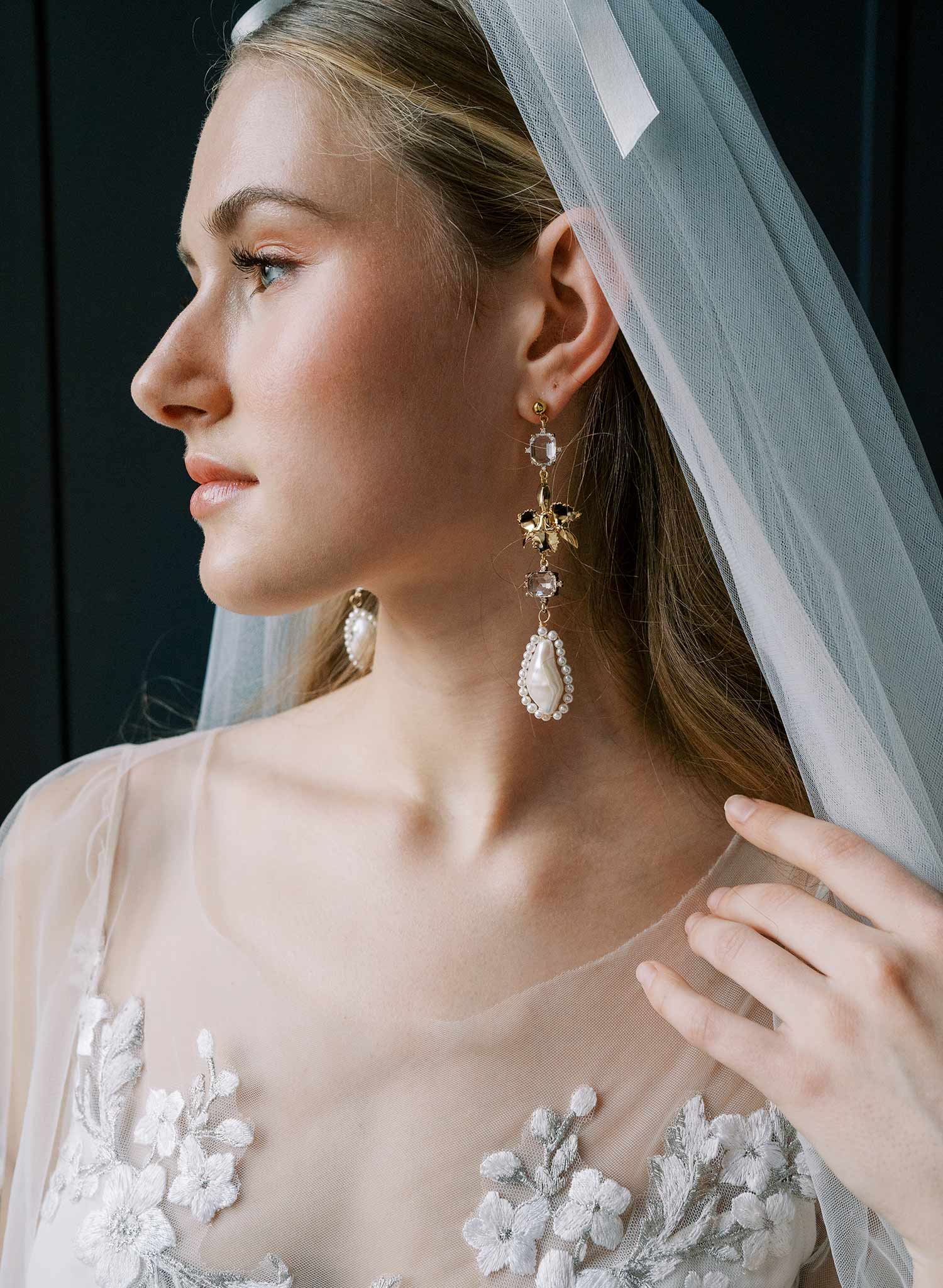 Crystal and gilded orchid bridal earrings - Style #2536