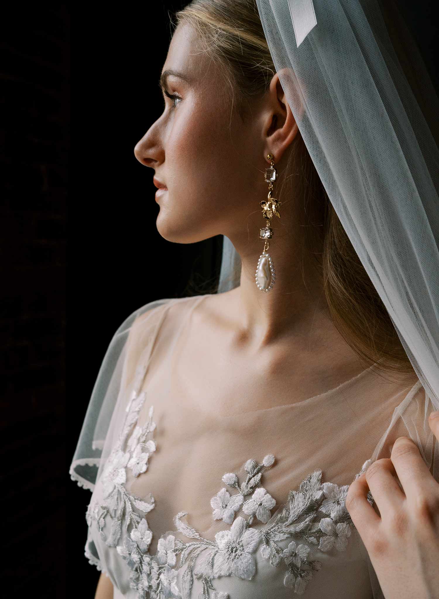 Crystal and gilded orchid bridal earrings - Style #2536