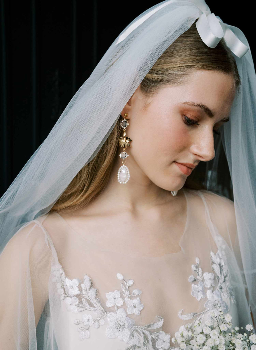 Crystal and gilded orchid bridal earrings - Style #2536