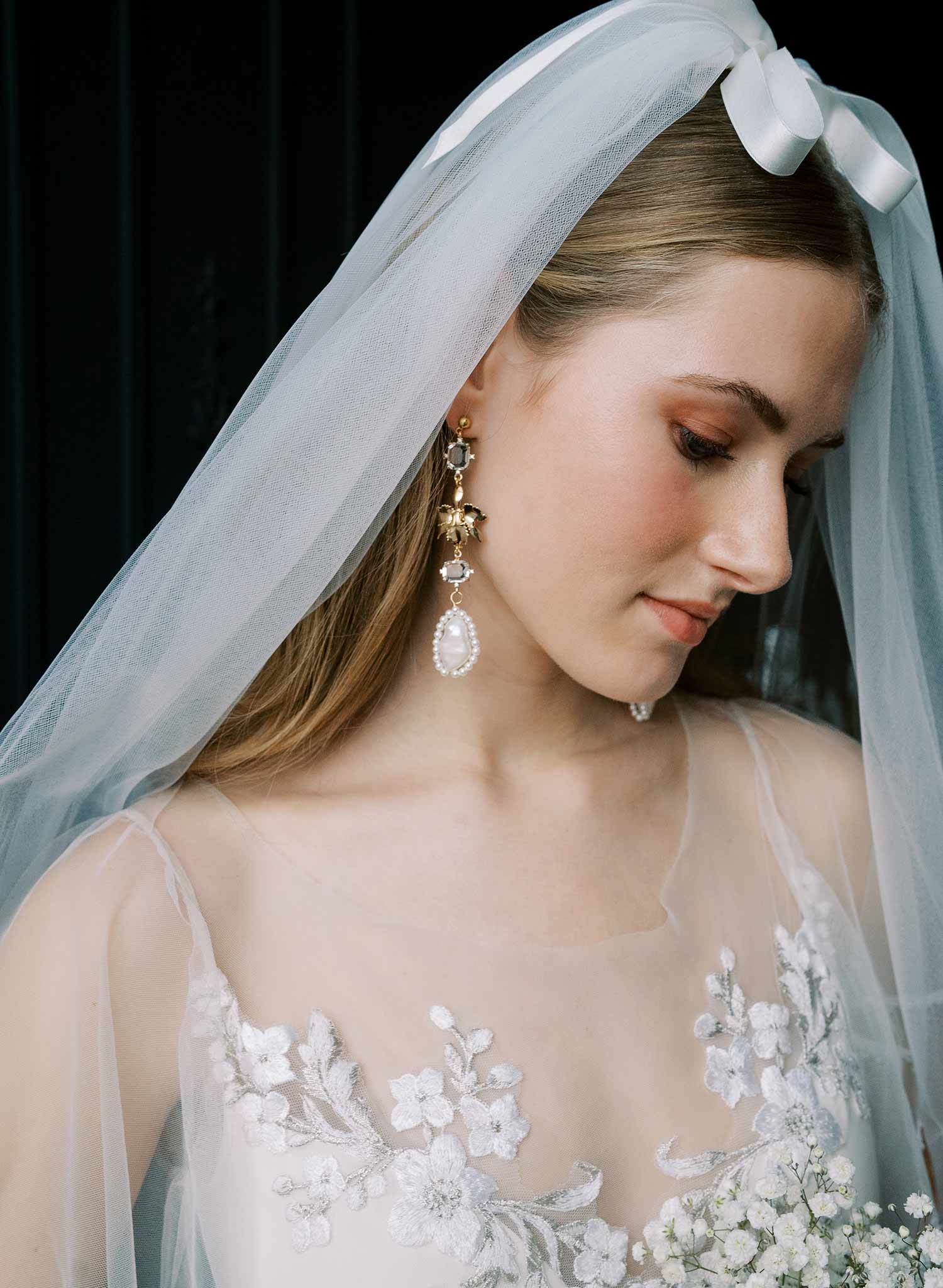 Crystal and gilded orchid bridal earrings - Style #2536