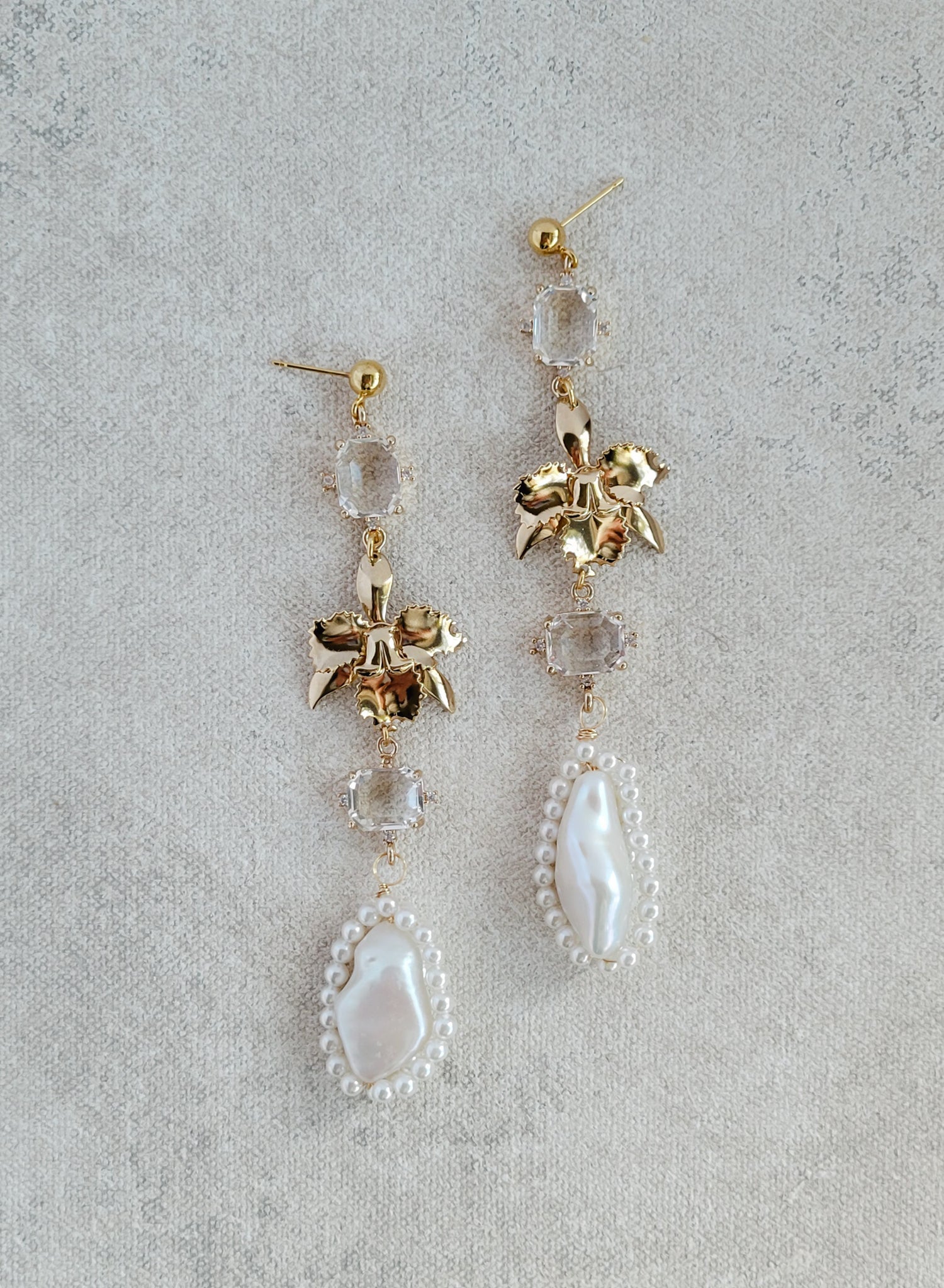 Crystal and gilded orchid bridal earrings - Style #2536