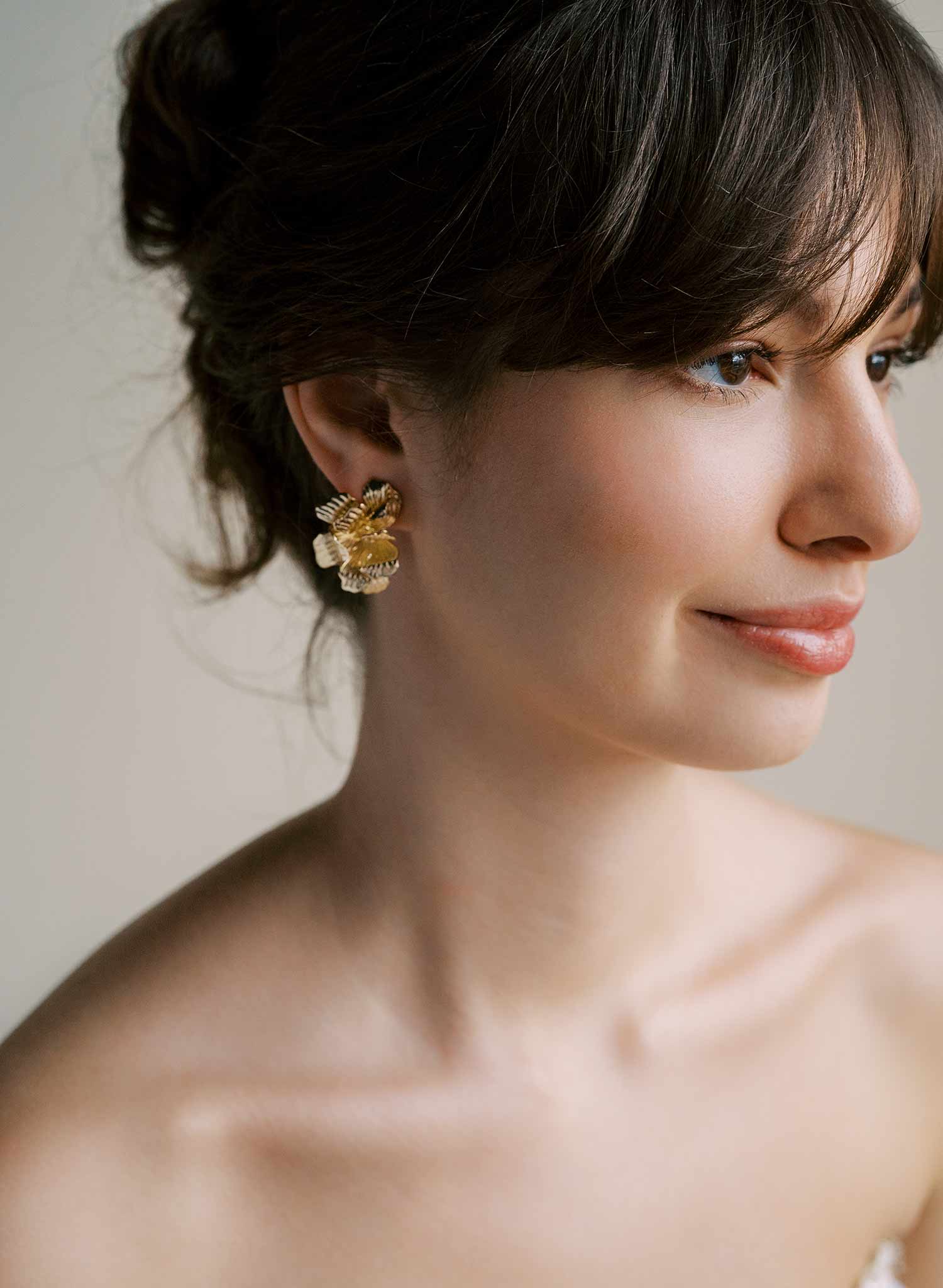 "Abstract gilded magnolia bridal earrings, small - Style #2542"