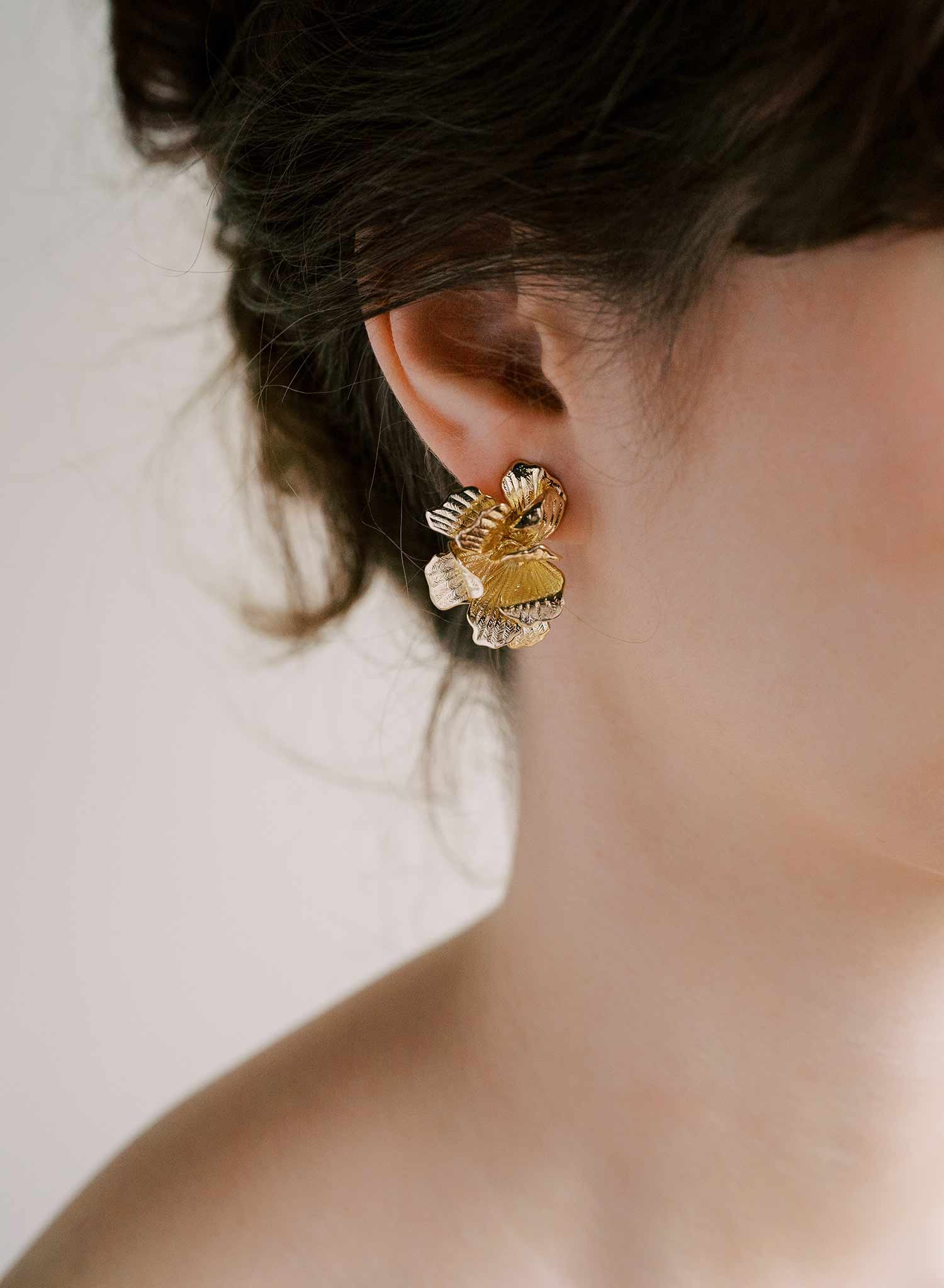"Abstract gilded magnolia bridal earrings, small - Style #2542"