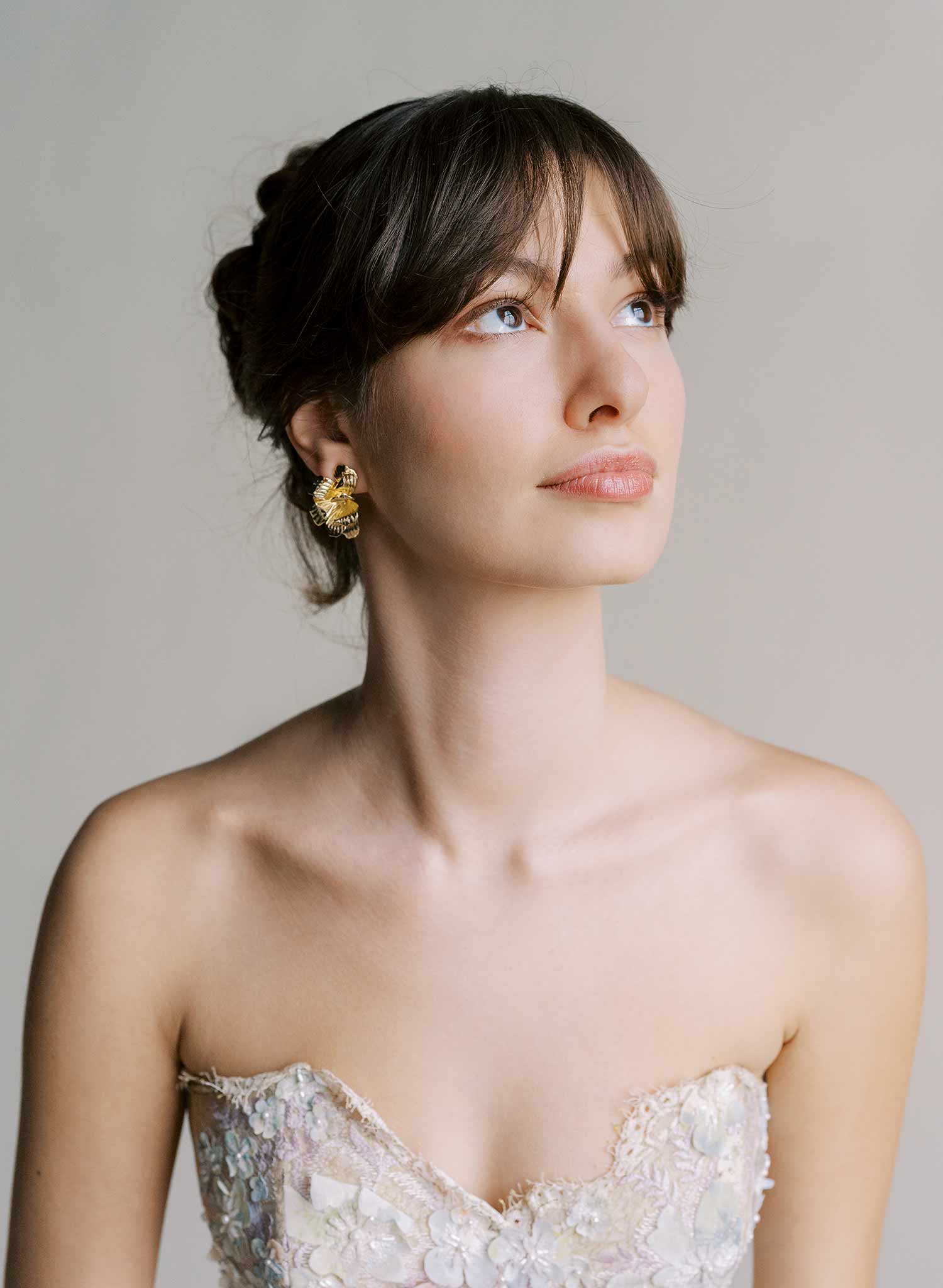 "Abstract gilded magnolia bridal earrings, small - Style #2542"