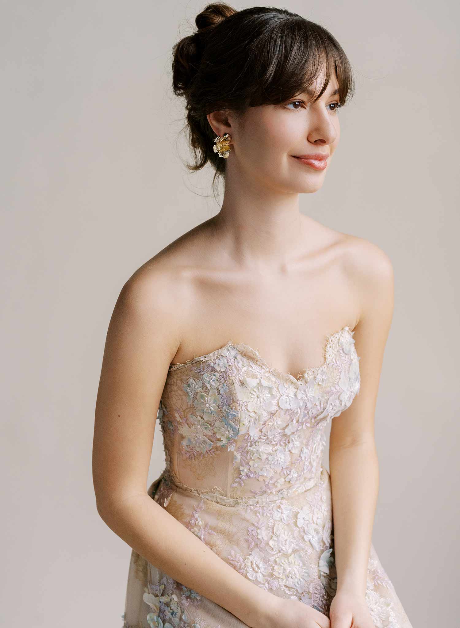 "Abstract gilded magnolia bridal earrings, small - Style #2542"