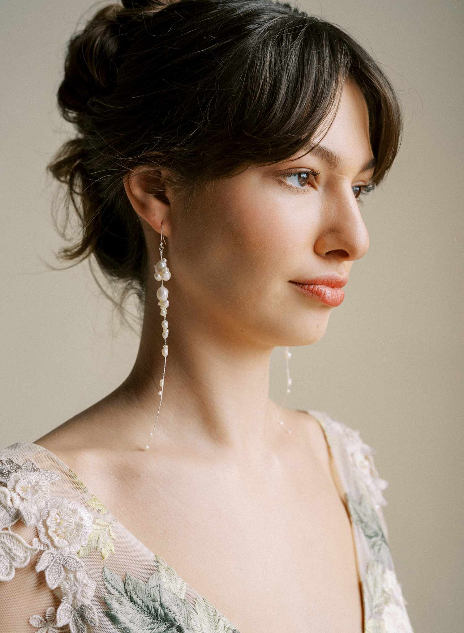 Clustered freshwater pearl tendril earrings - Style #2544