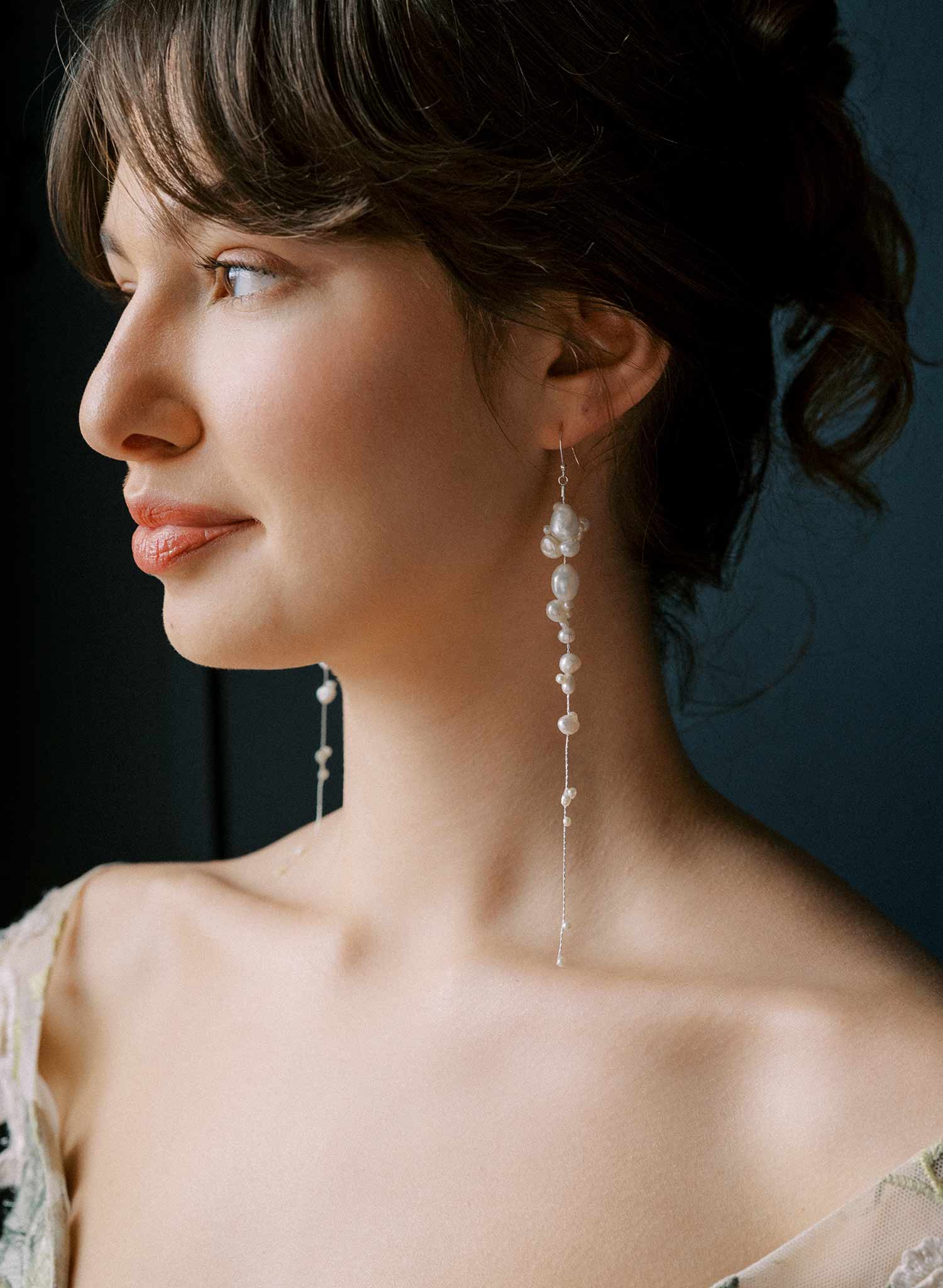 Clustered freshwater pearl tendril earrings - Style #2544
