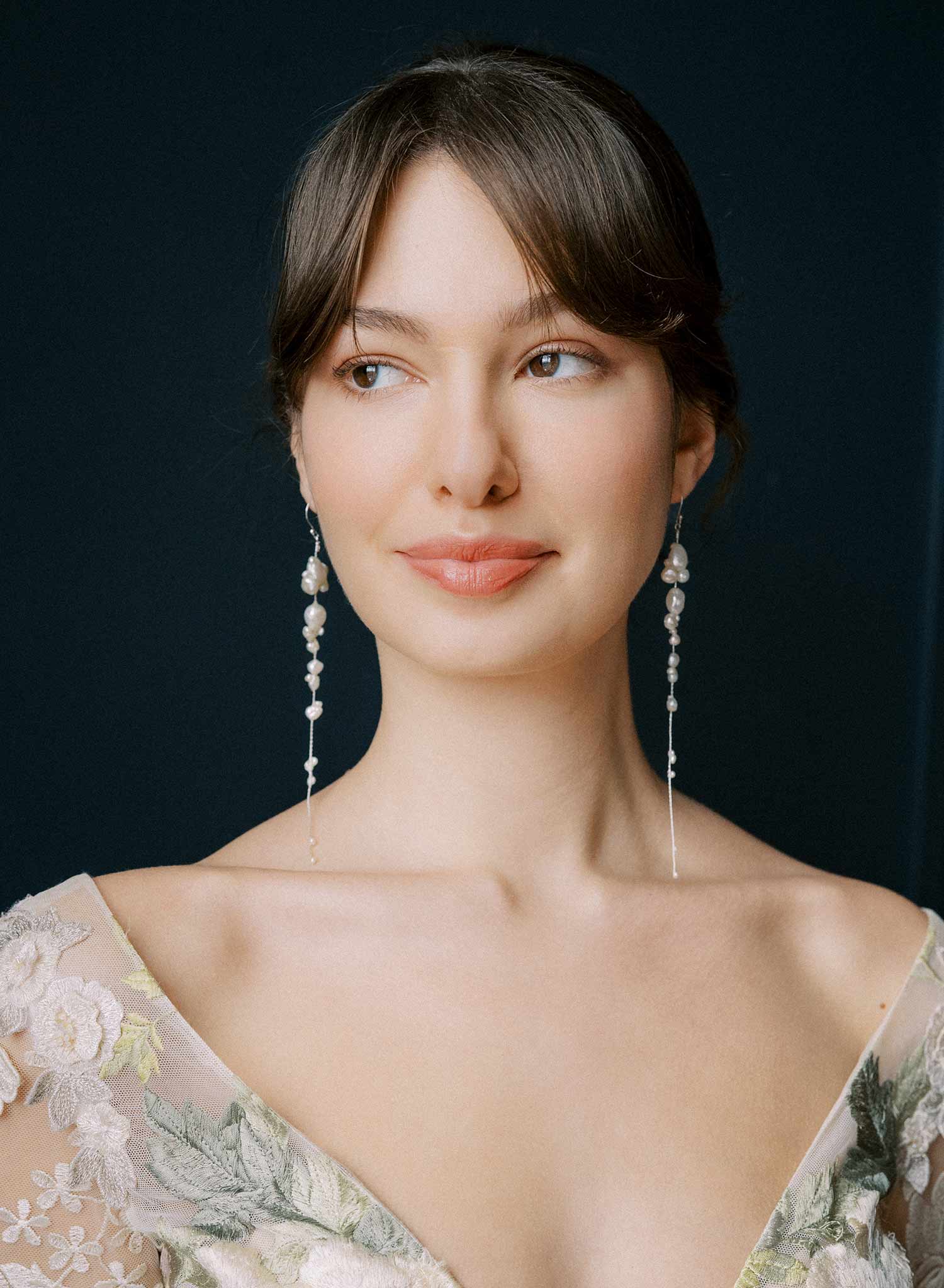 Clustered freshwater pearl tendril earrings - Style #2544