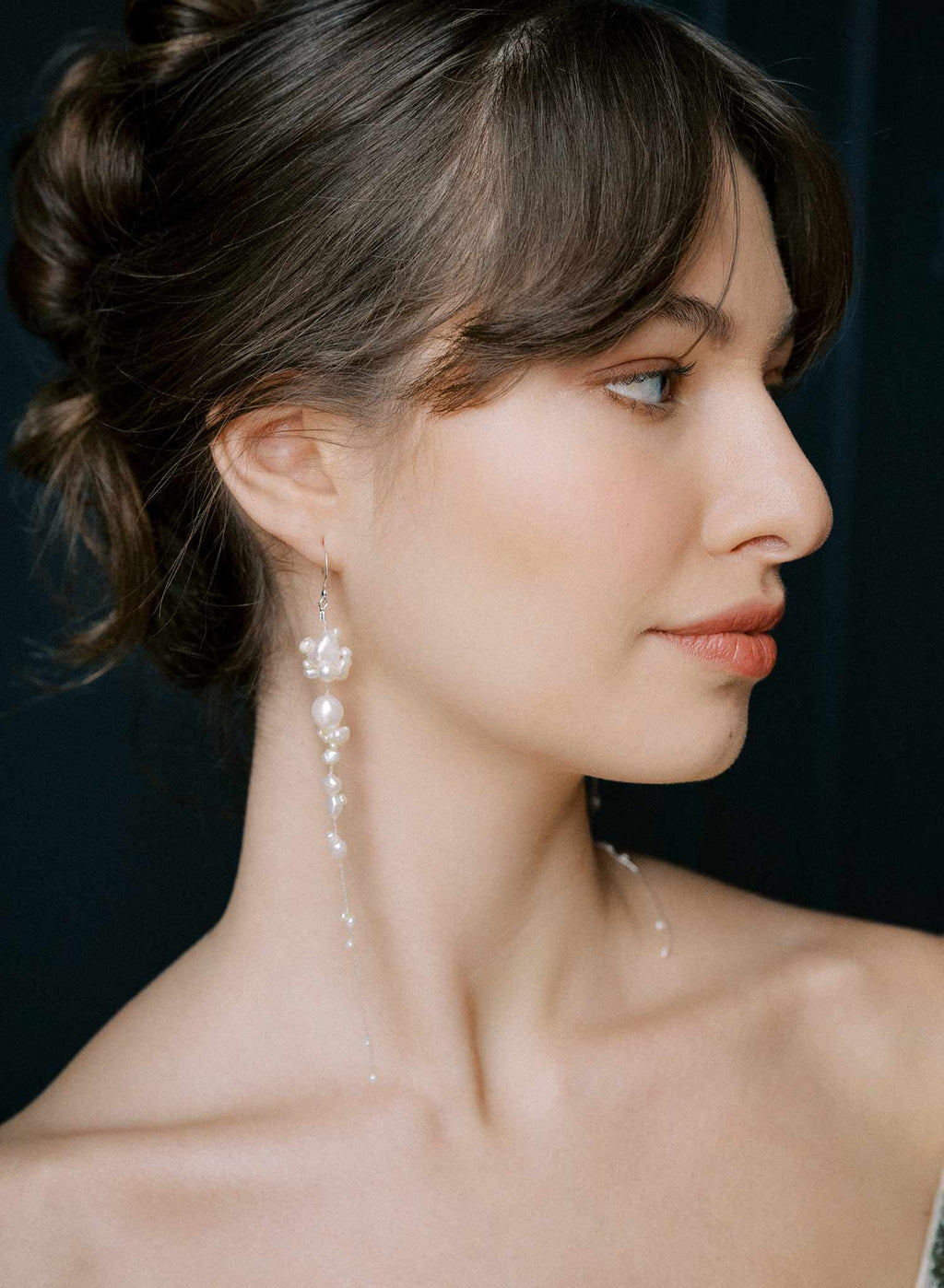 Clustered freshwater pearl tendril earrings - Style #2544