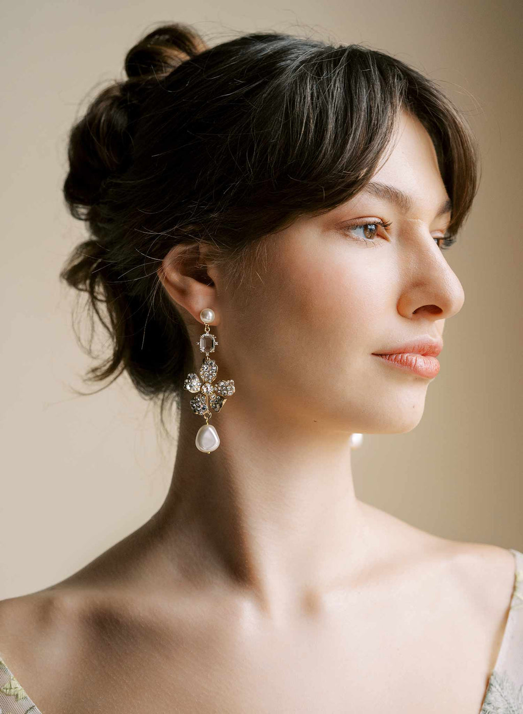 Crystal encrusted magnolia and pearl earrings - Style #2545