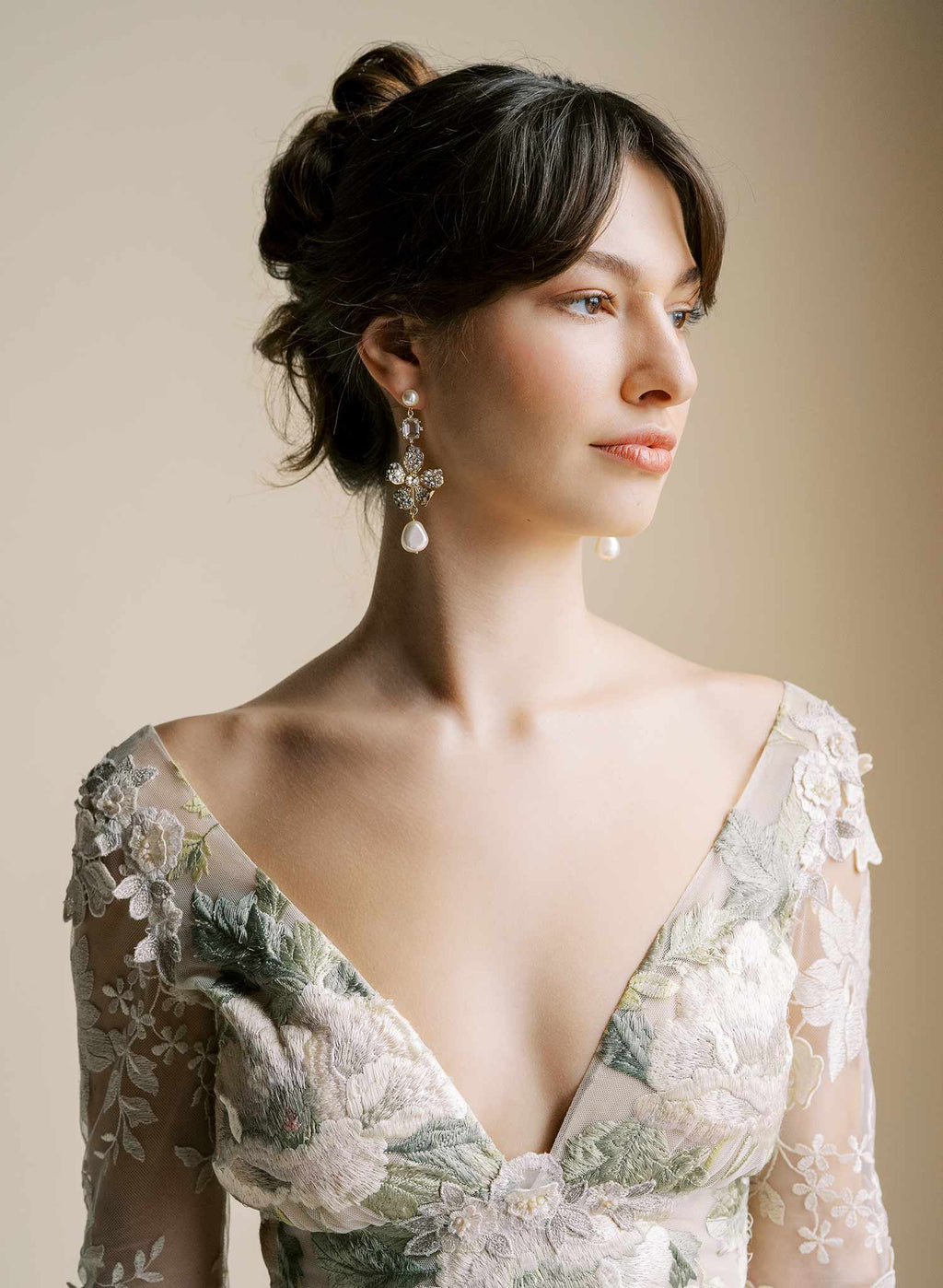 Crystal encrusted magnolia and pearl earrings - Style #2545