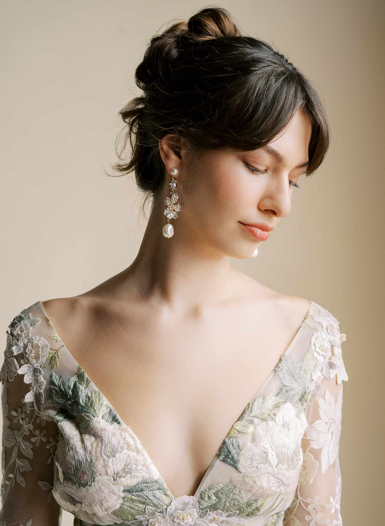 Crystal encrusted magnolia and pearl earrings - Style #2545