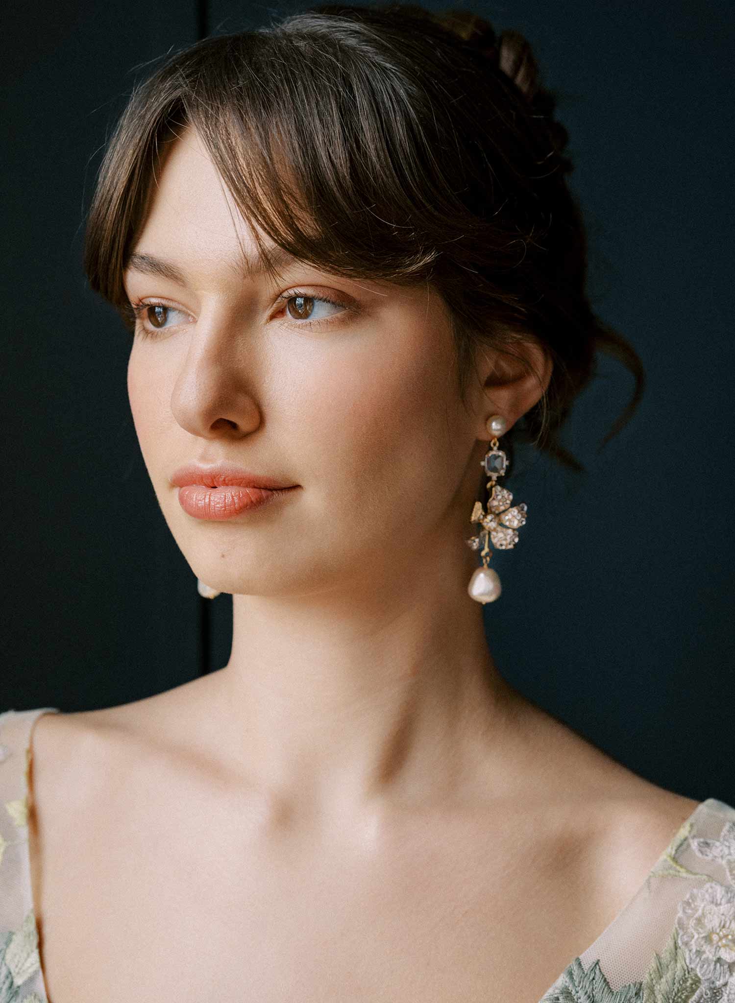 Crystal encrusted magnolia and pearl earrings - Style #2545