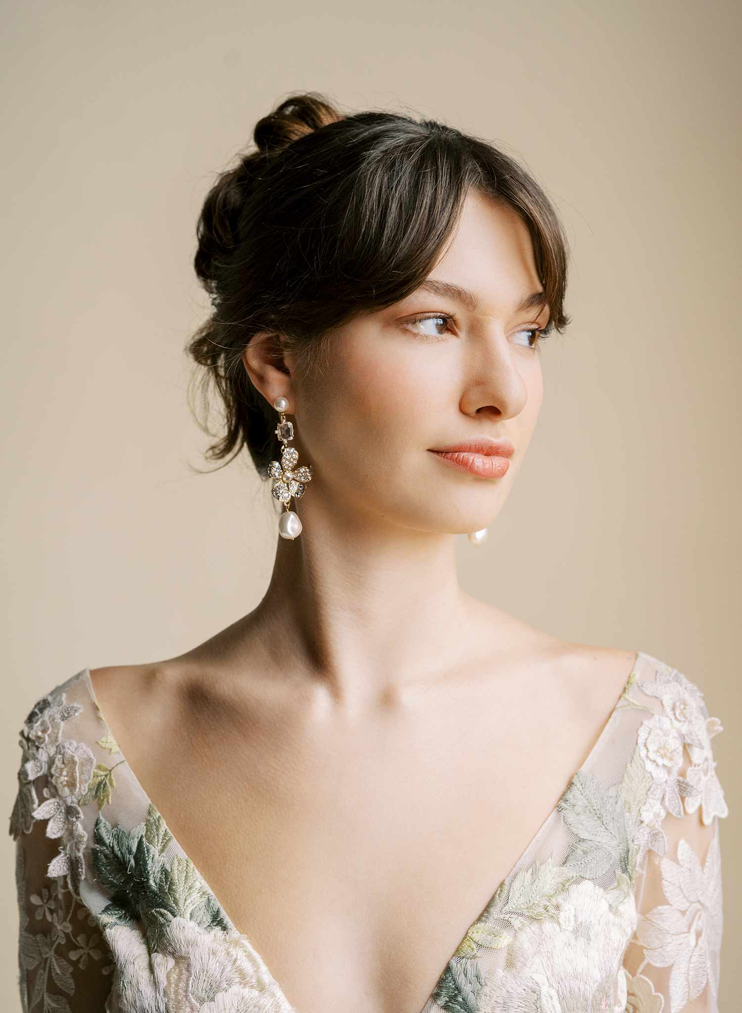Crystal encrusted magnolia and pearl earrings - Style #2545