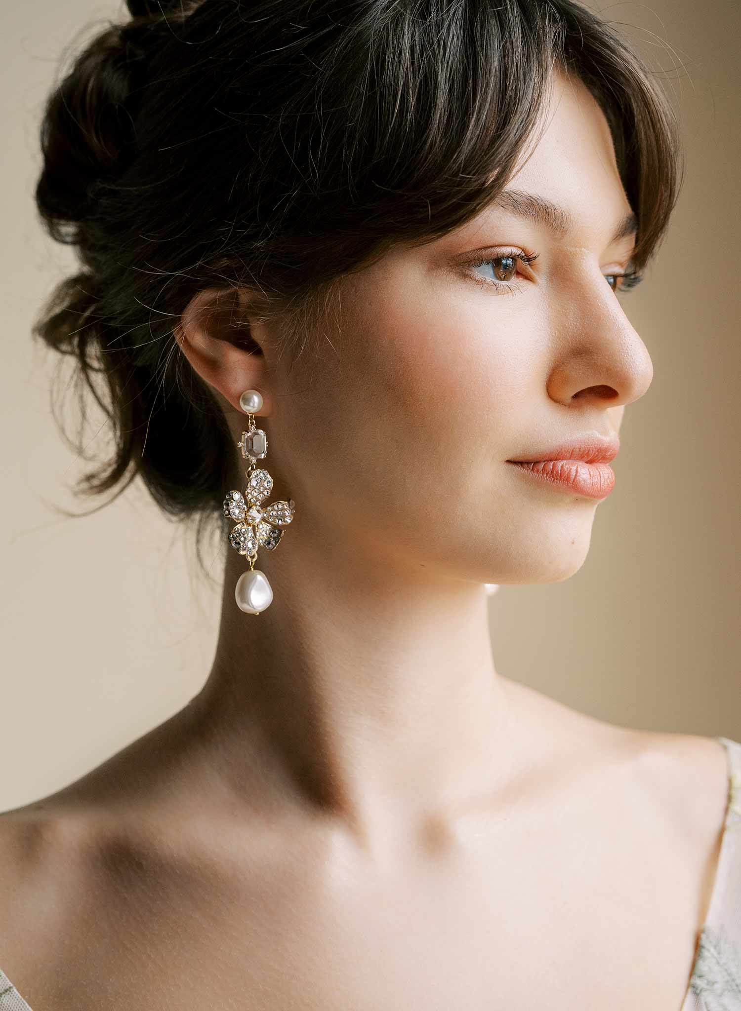 Crystal encrusted magnolia and pearl earrings - Style #2545