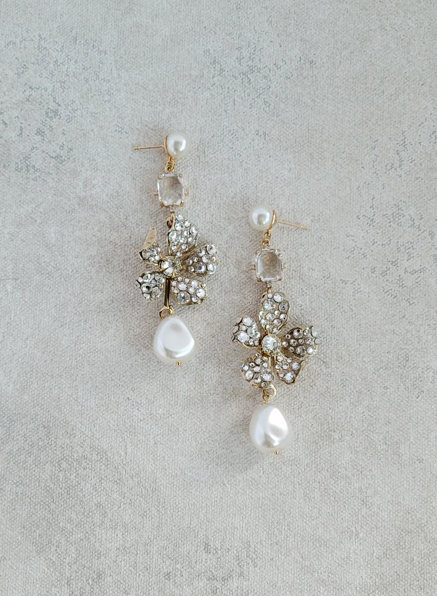 Crystal encrusted magnolia and pearl earrings - Style #2545