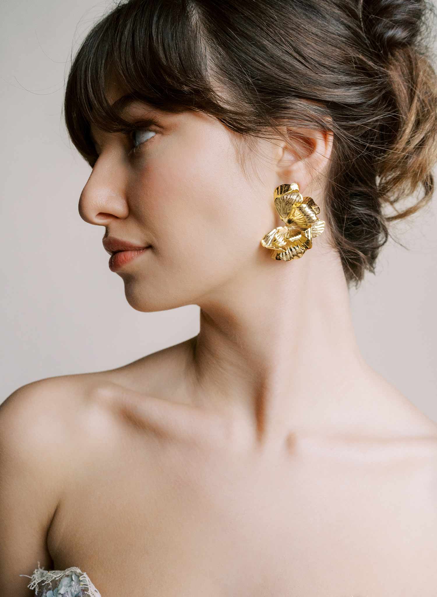 "Abstract gilded magnolia earrings, large - Style #2546"