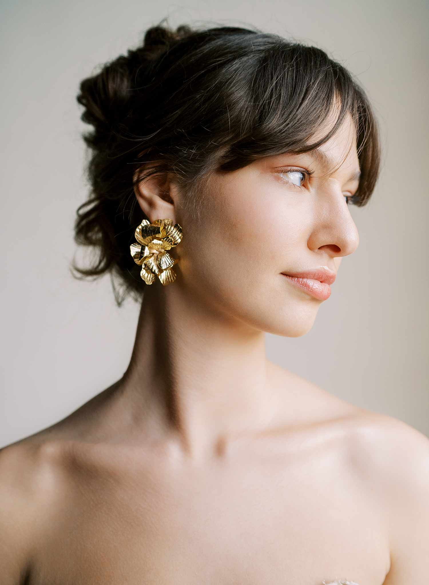 "Abstract gilded magnolia earrings, large - Style #2546"